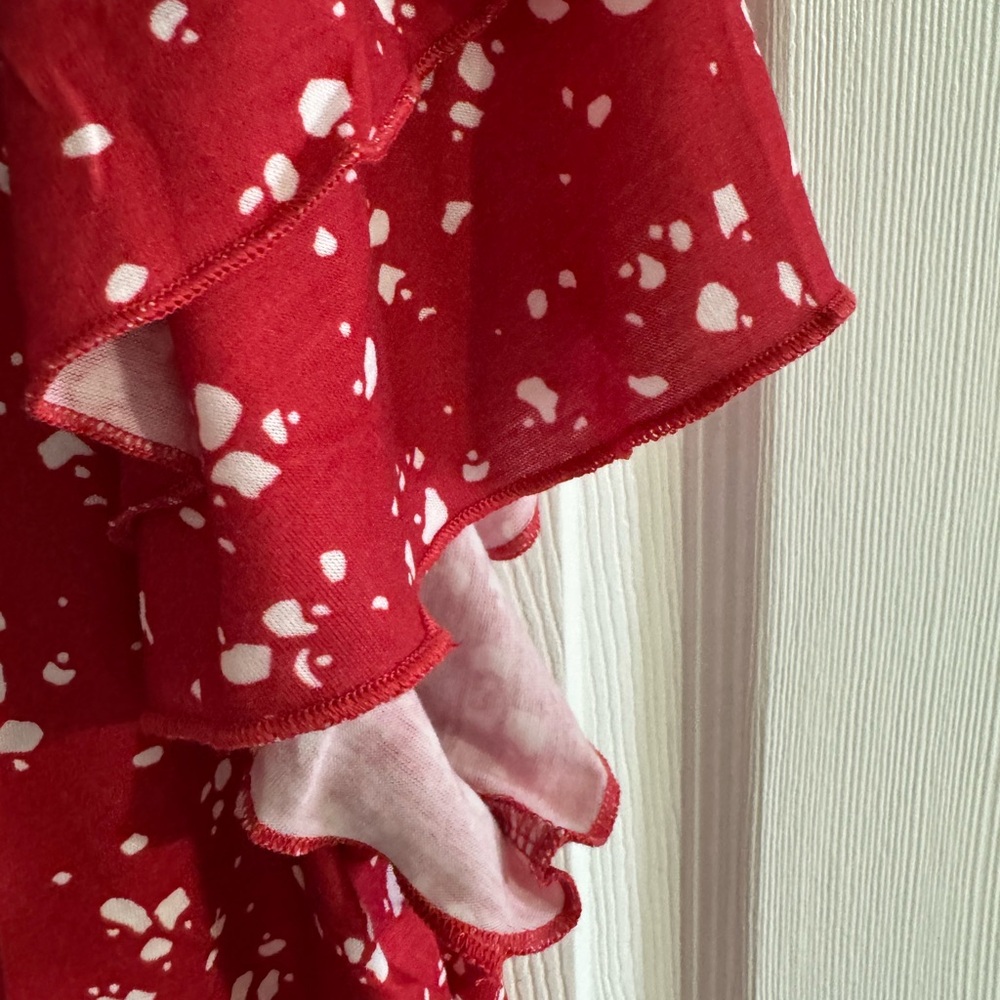 Red Floral Ruffle Sleeve Blouse - Picture 3 of 4